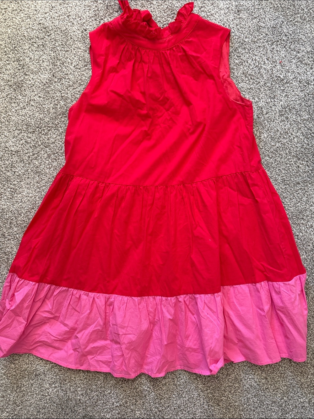 Petal & Pup Red and Pink Tiered Ruffle Neck Dress